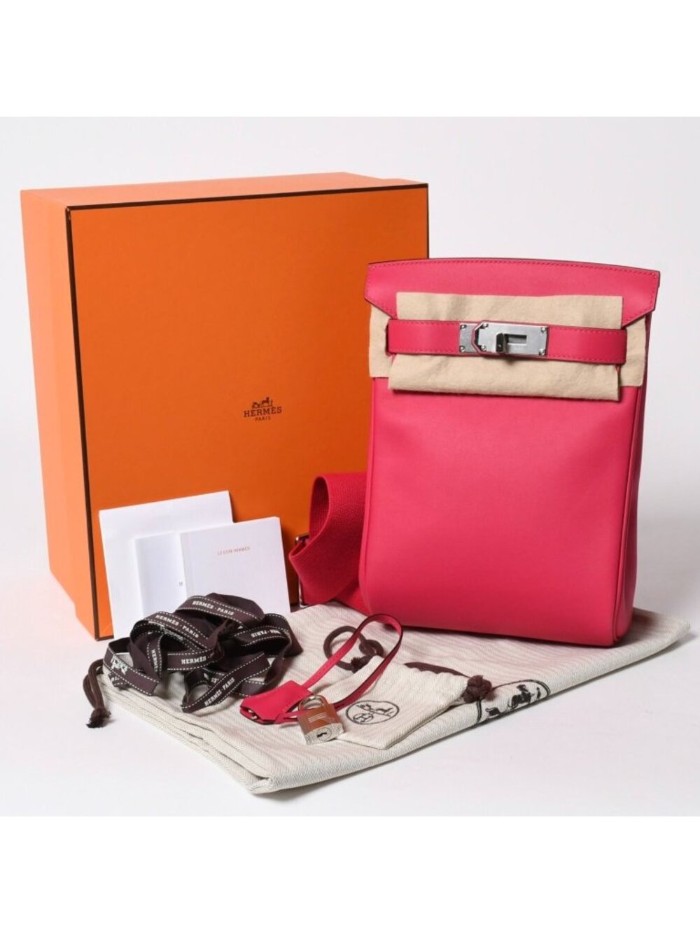 Hermes Kelly Hac a Dos PM Shoulder Bag Pink Togo Silver